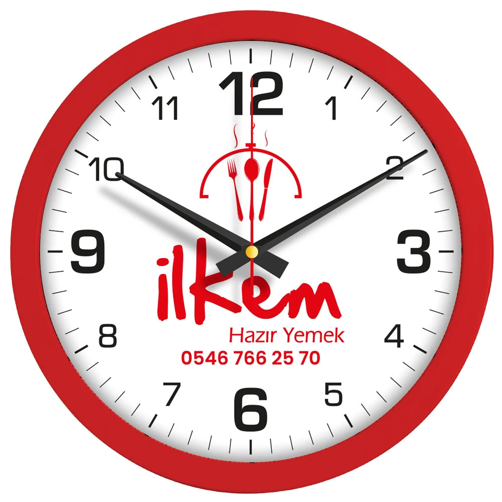 V30-334-K Kirmizi Logo Baskili Duvar Saati Fiyati