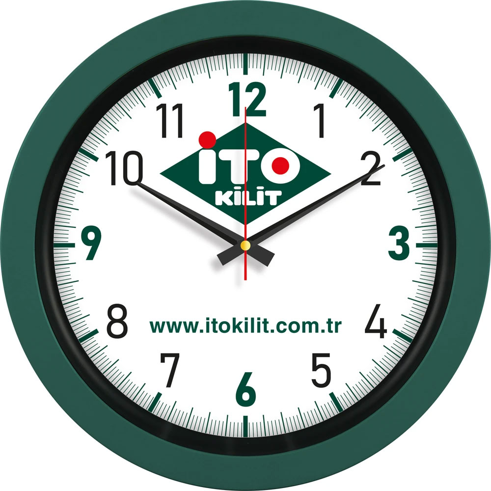 V30-346-HYSL Haki Yesil Logo Baskili Duvar Saati Fiyati