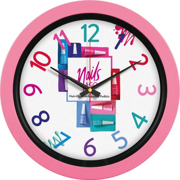 V30-346-PM Pembe Logo Baskili Duvar Saati Fiyati